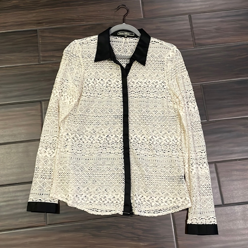 All lace top with black satin trim